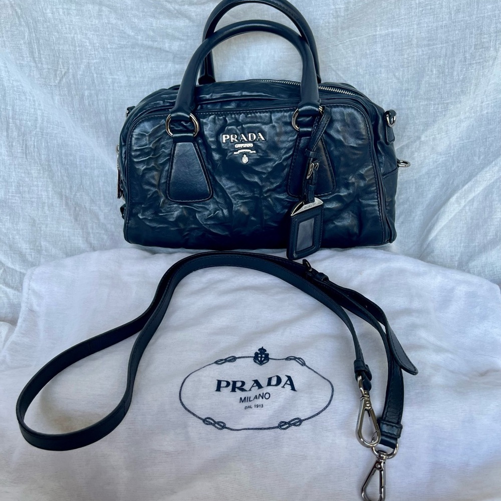 Prada Navy Blue Leather Handbag
